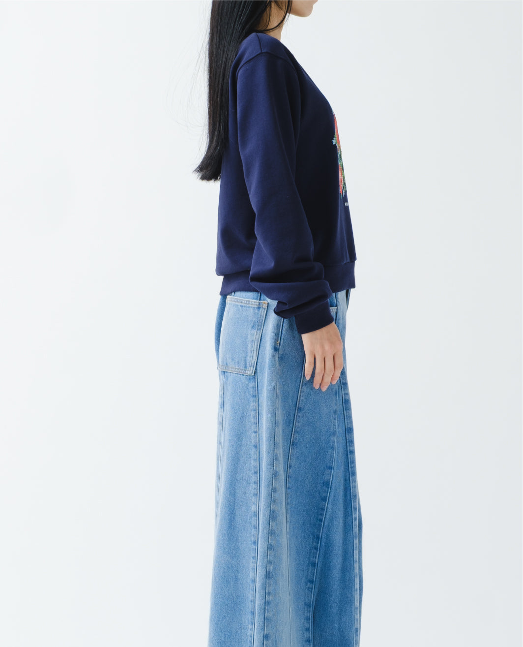 Flower cross-stitch print sweatshirt