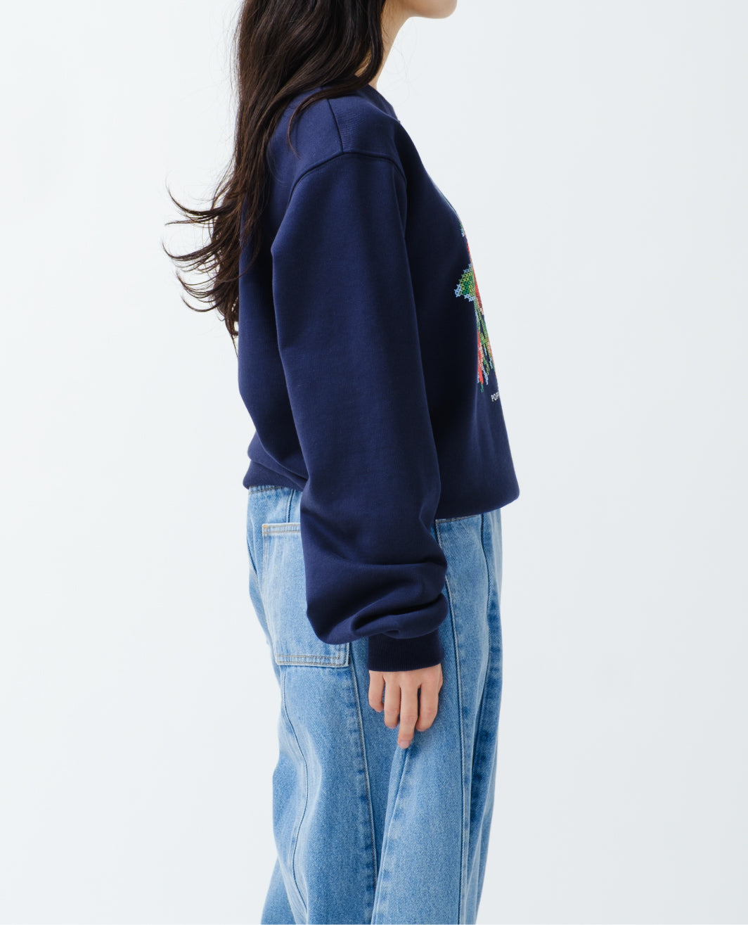 Flower cross-stitch print sweatshirt