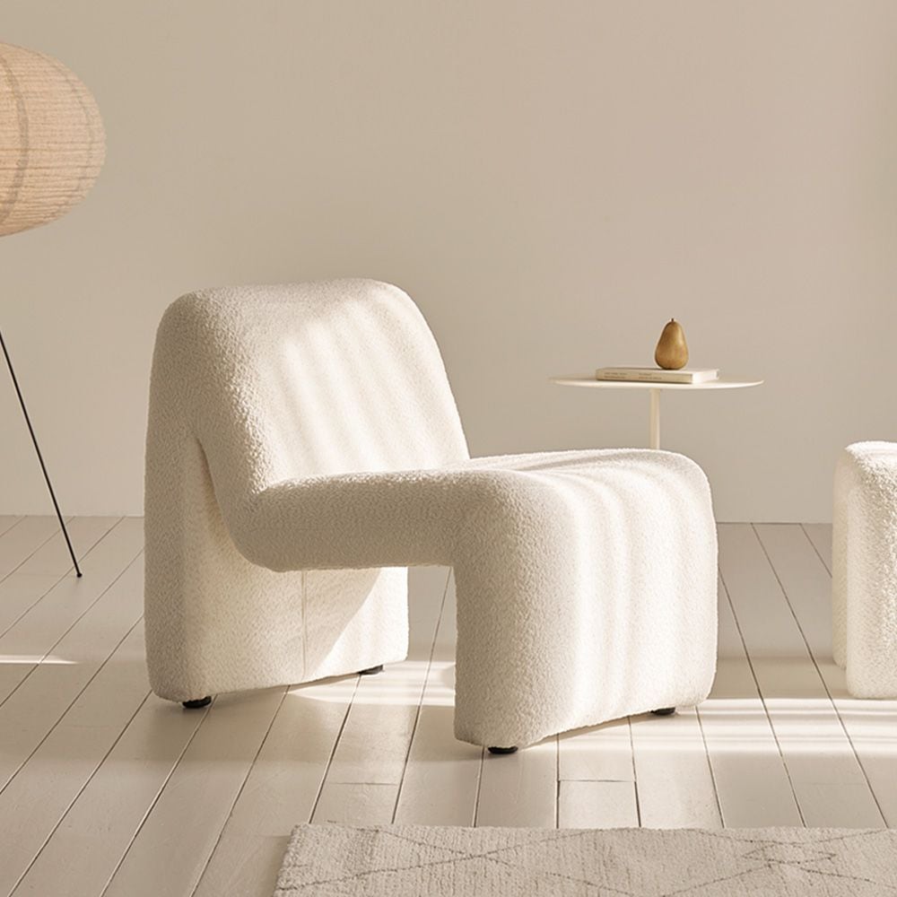 GNUA 1人掛け ブークレ ソファ ホワイト 奥行き 55cm 高さ 70cm 幅