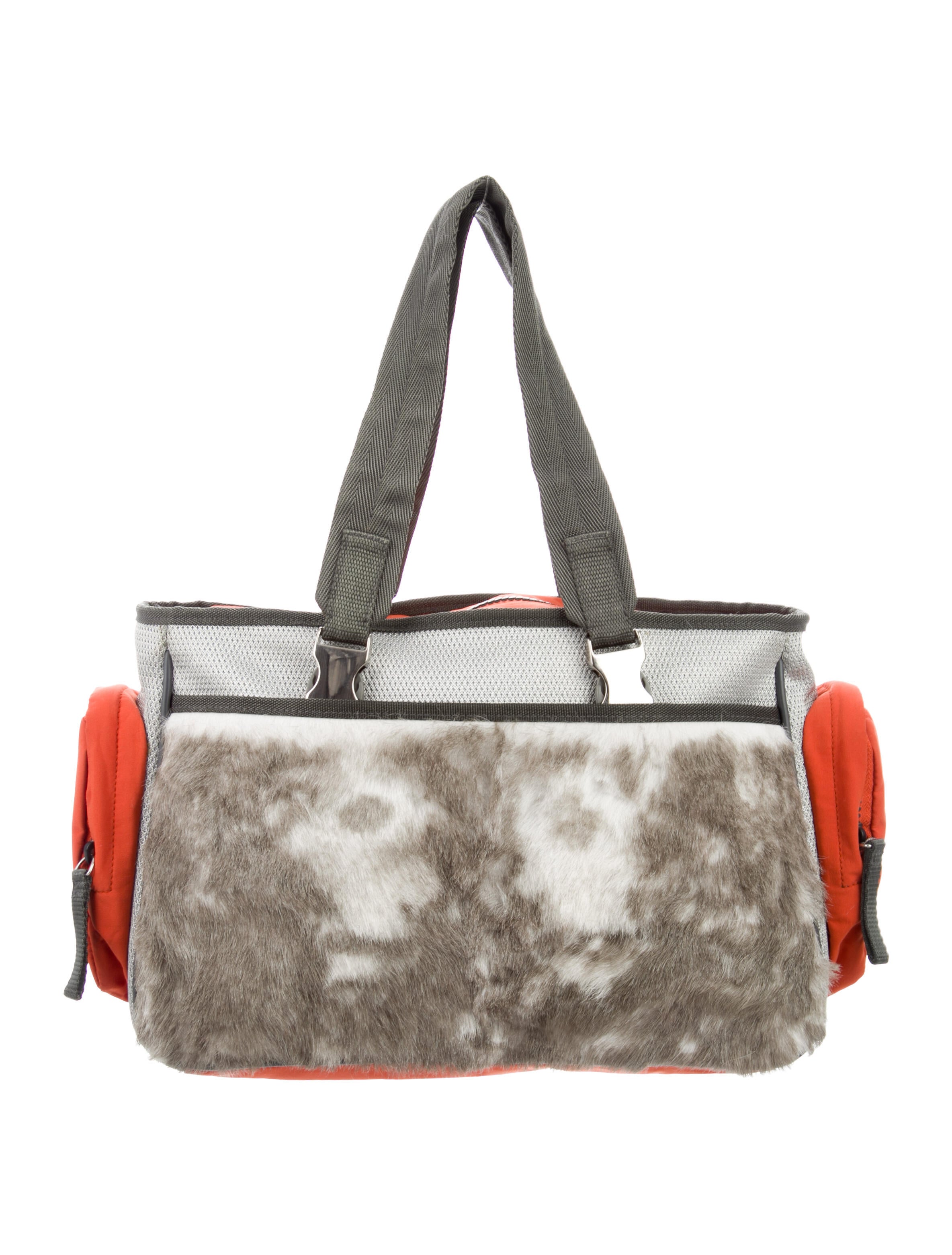 Prada Sport Goat Fur-Accented Tessuto Shoulder Bag - Orange