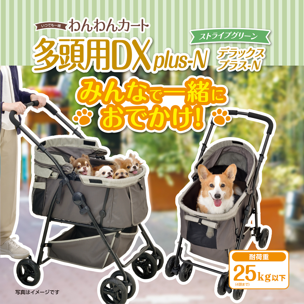 わんわんカート 多頭用DXplus-N ストライプグリーン | ジェックス株式会社