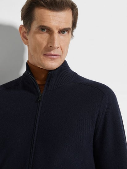 Navy Blue Cashseta Full Zip Cardigan FW25 31835270 | Zegna US