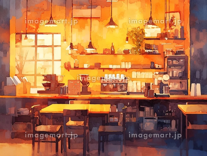 喫茶店 水彩 背景イラスト[AI生成画像] [256983251]｜毎月1点無料