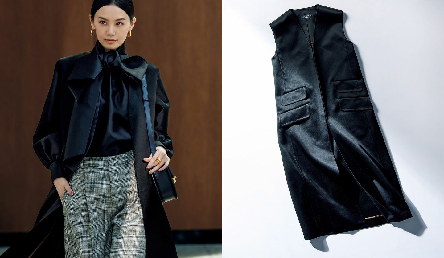 MIKAKO NAKAMURA」のジレが、着こなしに気品と美しい気配を授けて