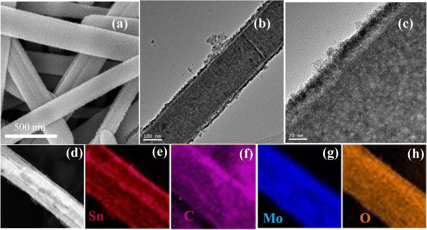 Forming SnS@C/MoS 2 nanotubes with high specific surface area via