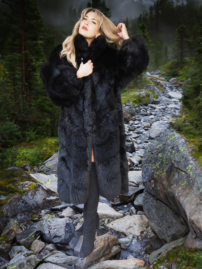 Reversible Plush Black Possum Fur Coat - Water Repellent– Purple
