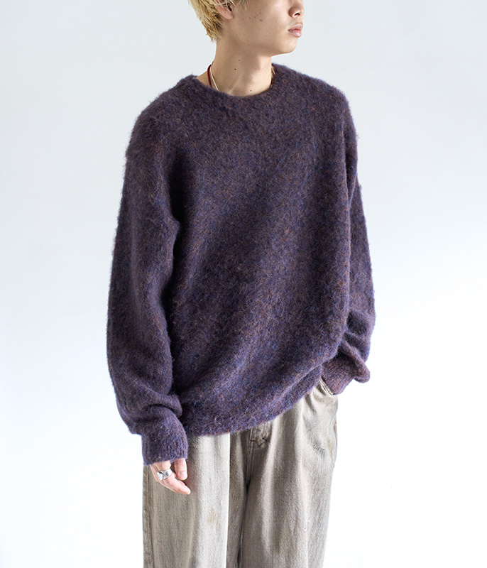 YOKE 3Color Mix Alpaca Crewneck Sweater [BROWN NAVY] - Fresh