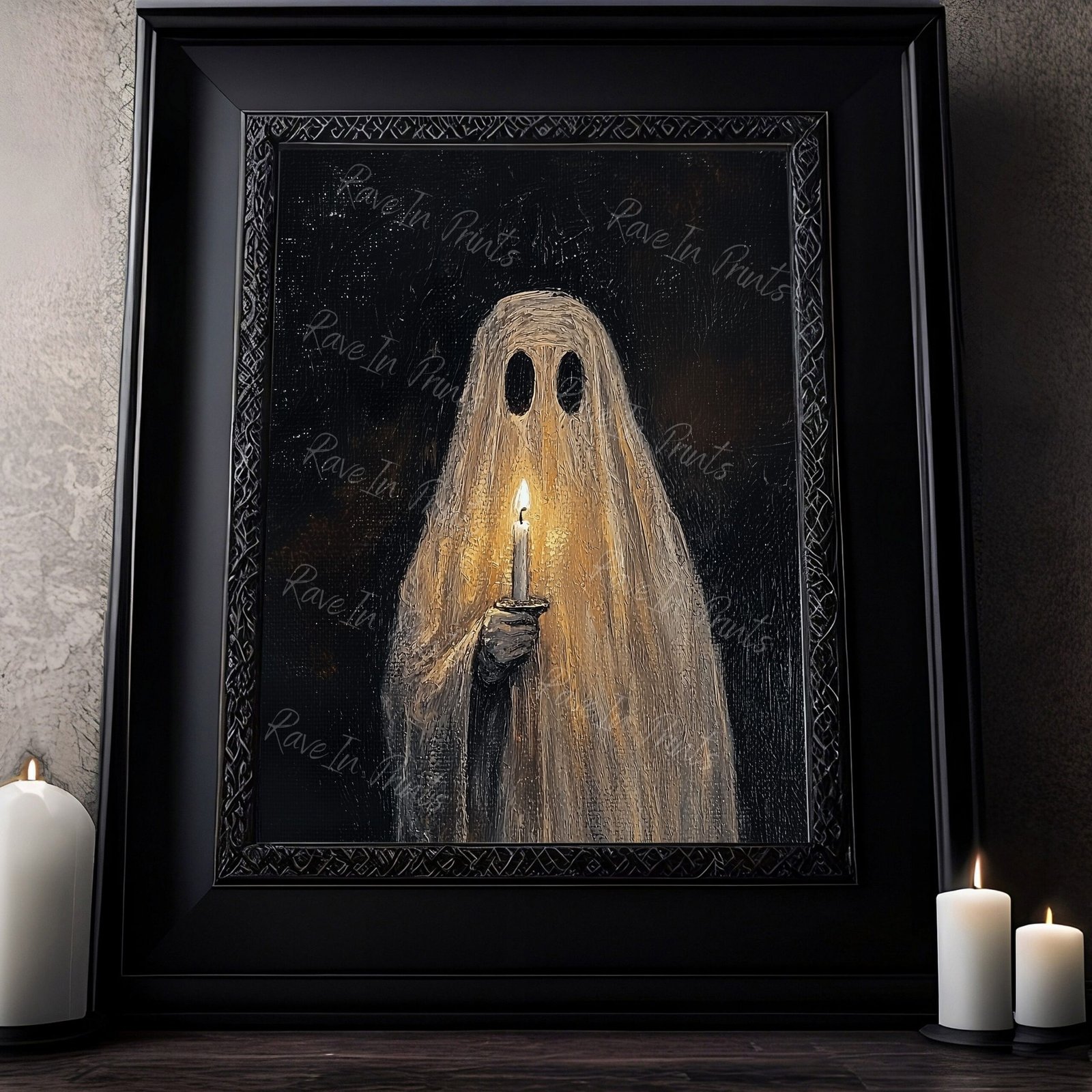 Ghost Holding Lit Candle - Ghost Painting Wall Art, Gothic Home