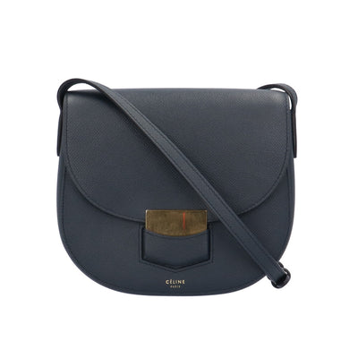 CELINE セリーヌ トロッター ショルダーバッグ レザー ネイビー
