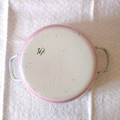 フランスJAPYジャピー社 アンティークホーロー両手鍋 ピンクローズ