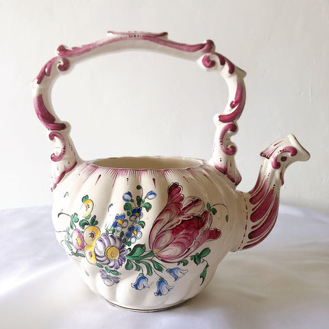 アンティークポット、 陶器鉢 プランター 台付き 手描きフラワーブーケ