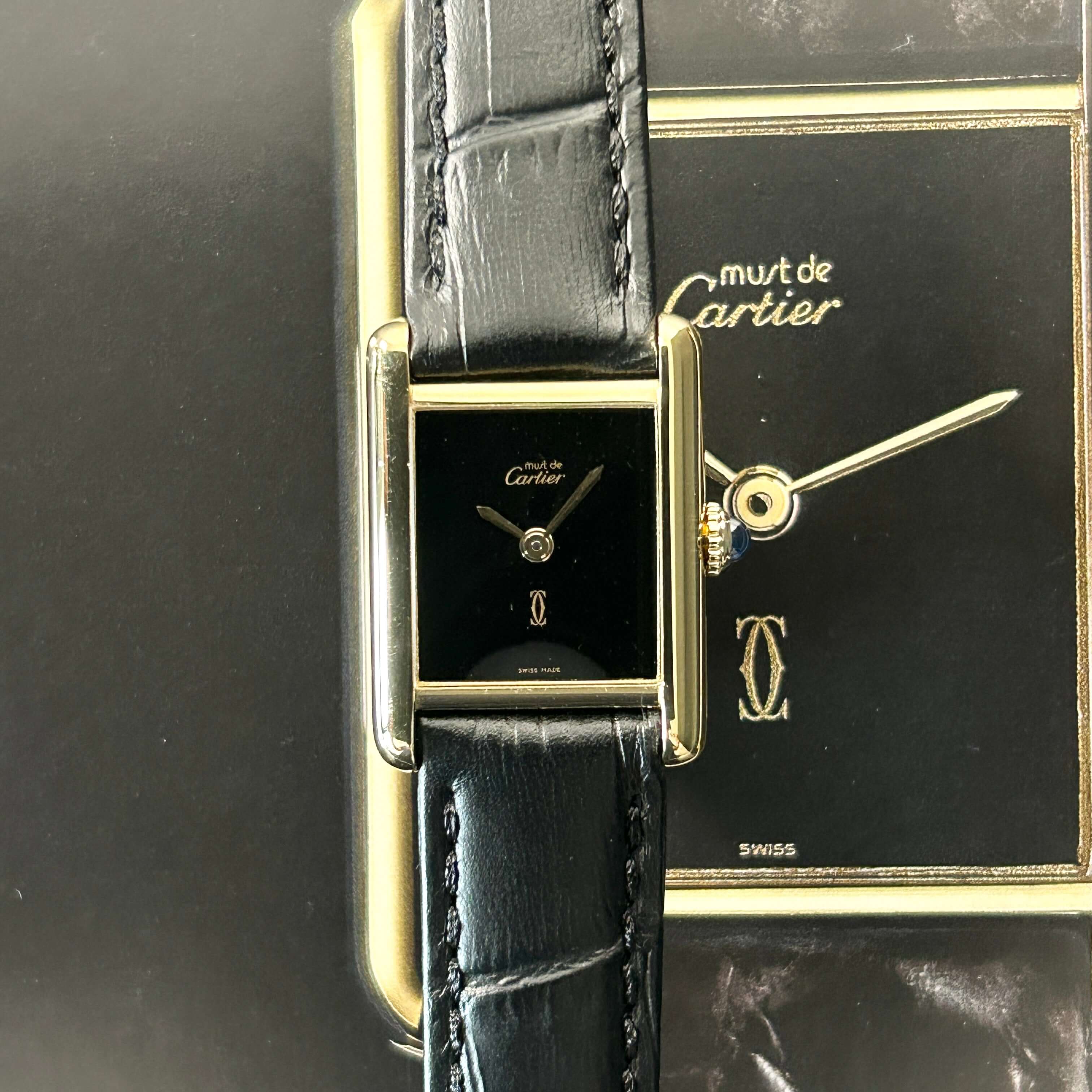 Cartier】カルティエ マストタンク SM 手巻きオニキス 永久保証書付き