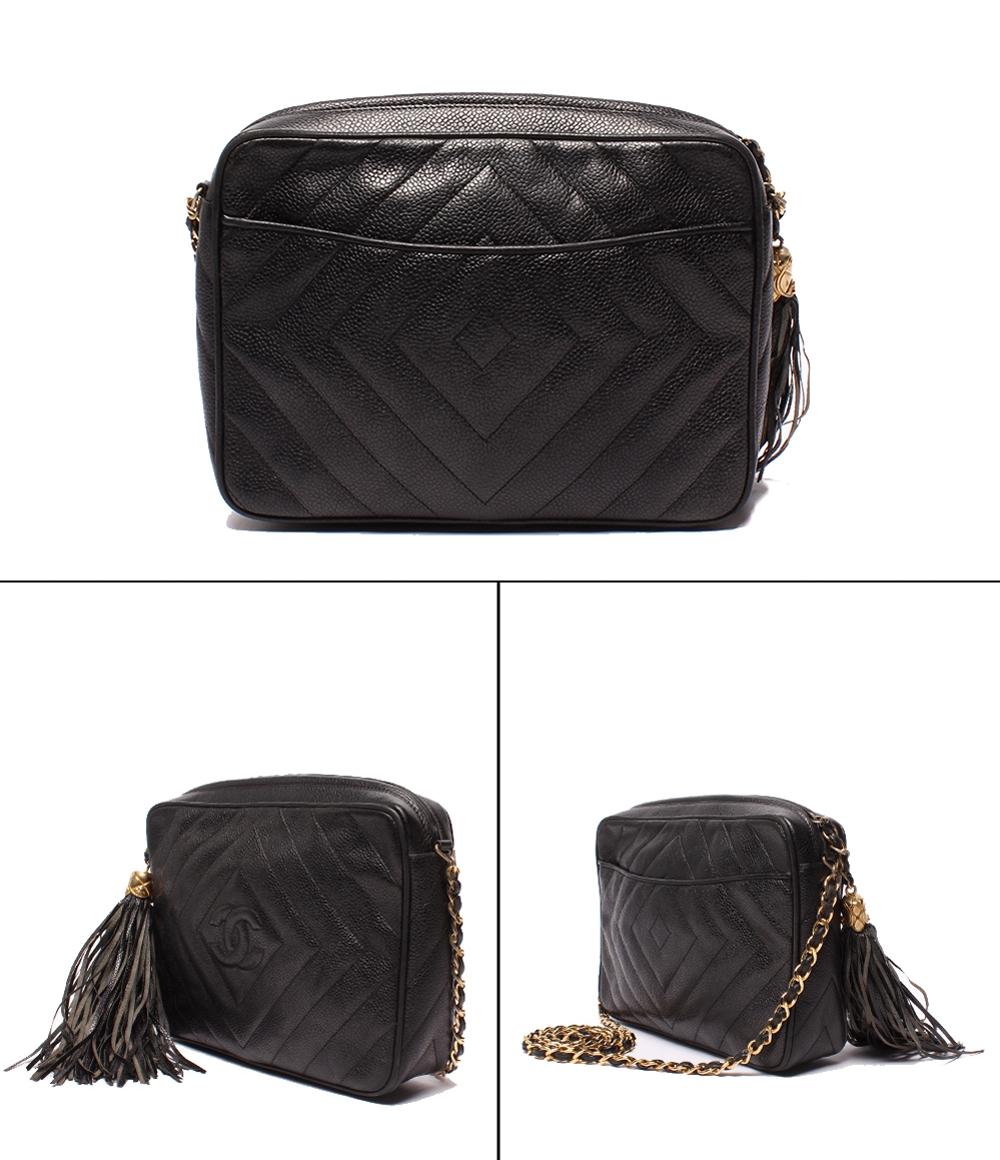 CHANEL チェーンショルダーバッグ ココマーク タッセル付き シェブロン