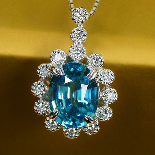 ブルージルコン 3.0ct ダイヤモンド プラチナ ネックレス【品質保証書