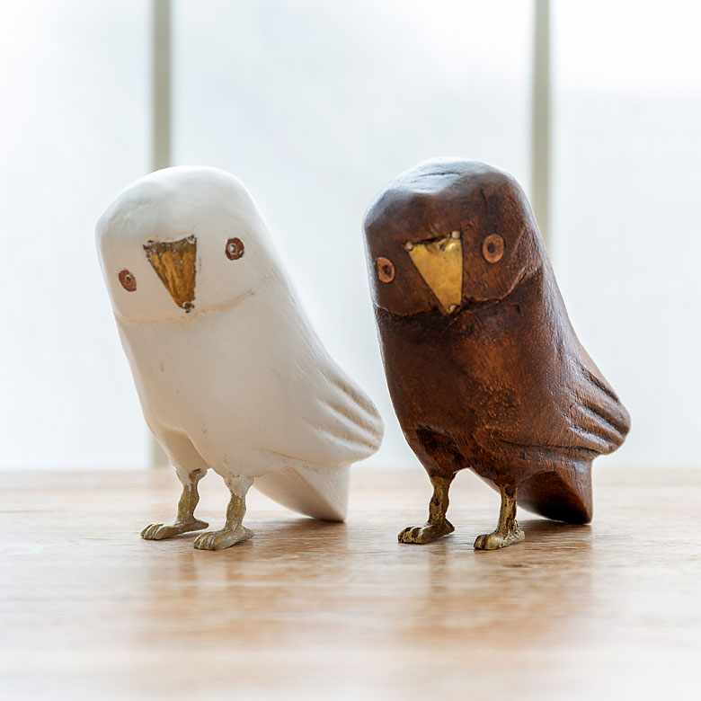 フクロウ ラージ オブジェ ふくろう ウッド 真鍮 [94221-br 94221-iv