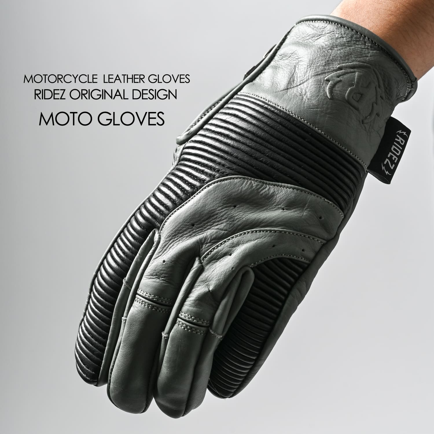 RIDEZ MOTO GLOVES VOLTAGE バイク用 本革 レザーグローブ GRAY/BLACK