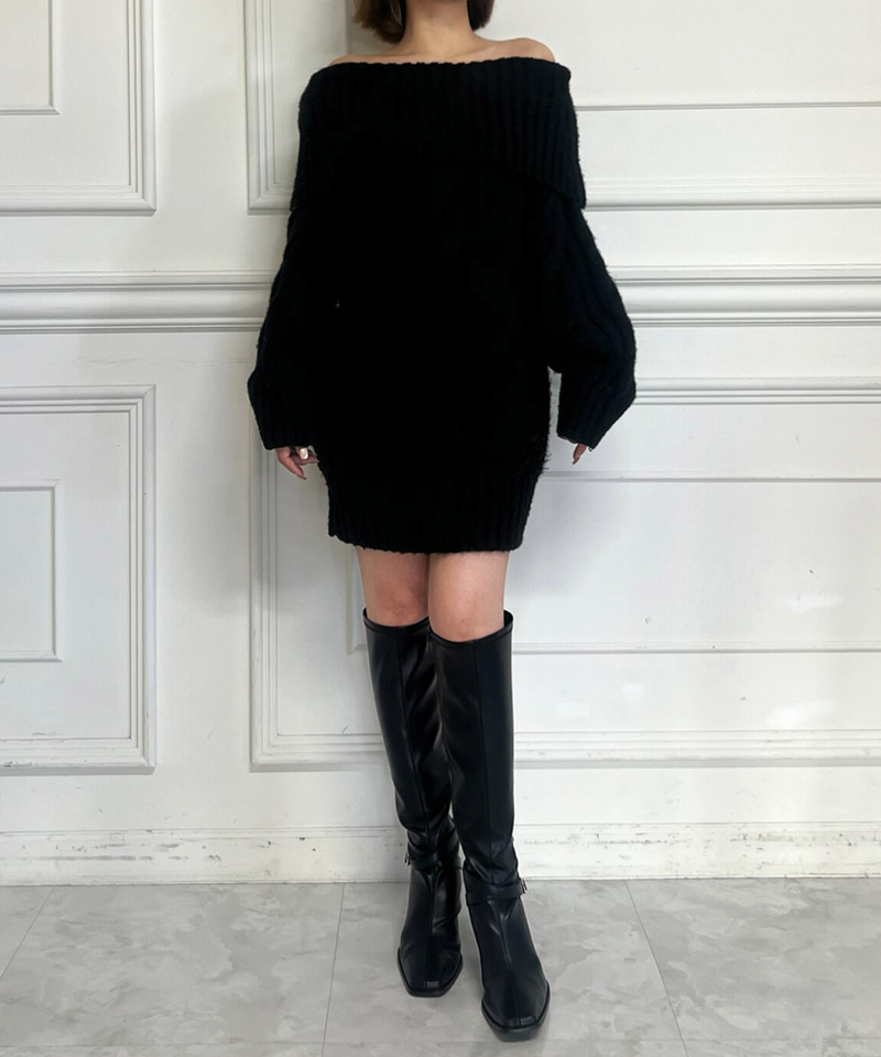 オフショルケーブルニットミニワンピース｜ROYAL PARTY ロイヤル