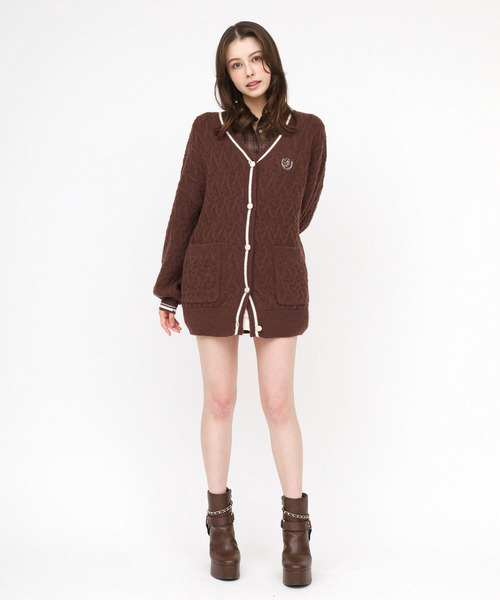 エンブレム刺しゅうケーブルラインカーディガン｜ROYAL PARTY ロイヤル