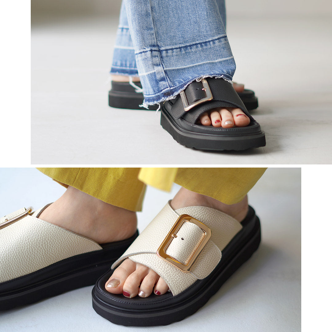 MOHI（モヒ） ビッグバックル レザーサンダル / レディース フラット