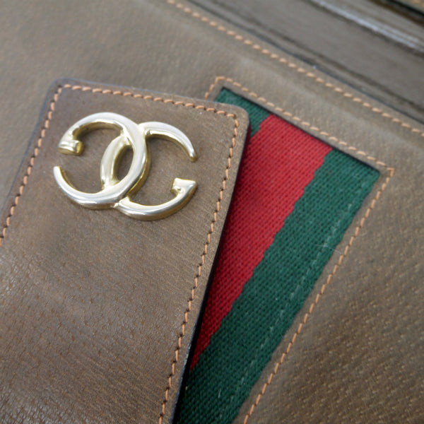 OLD Gucci ピグスキン横長チェーンクラッチバッグ（茶） – Vintage