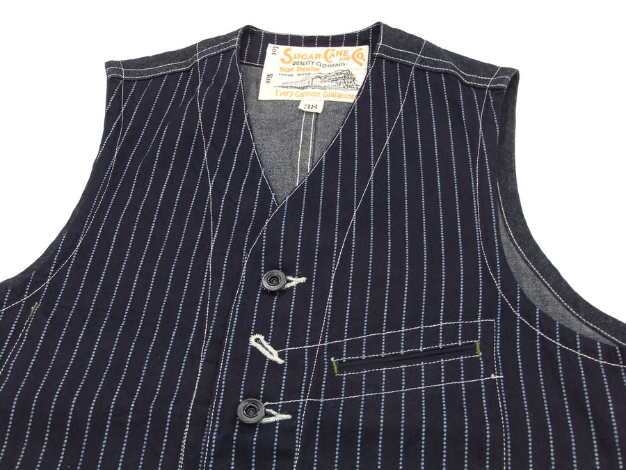 Sugar Cane Vest Men's Casual Indigo Wabash Stripe Work Vest