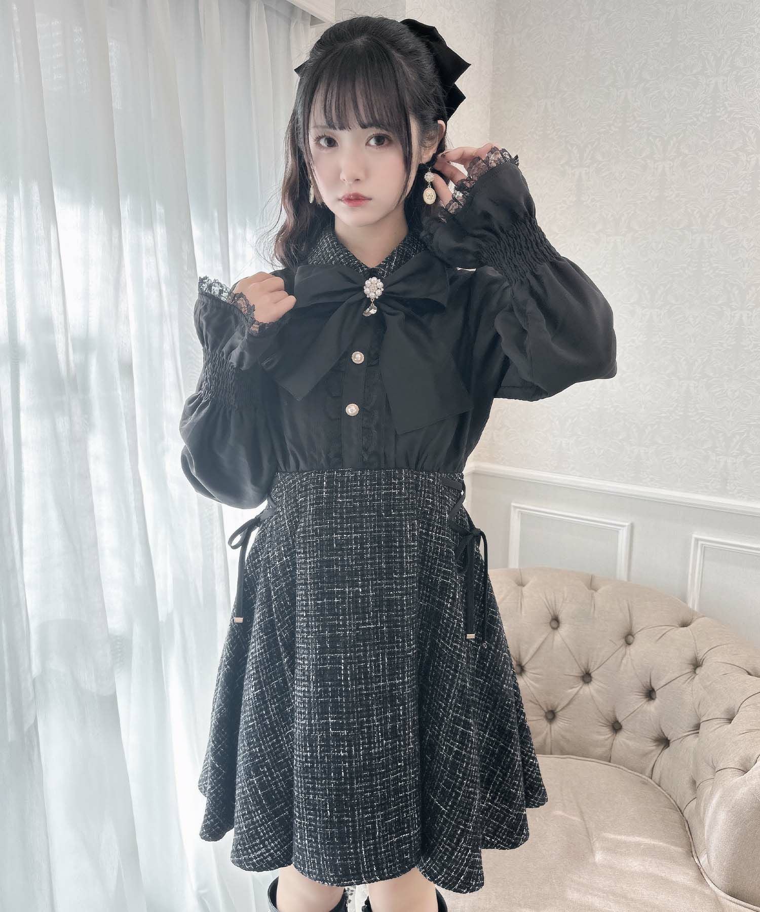 ボウタイリボンツイードドッキングワンピース | Rlab store