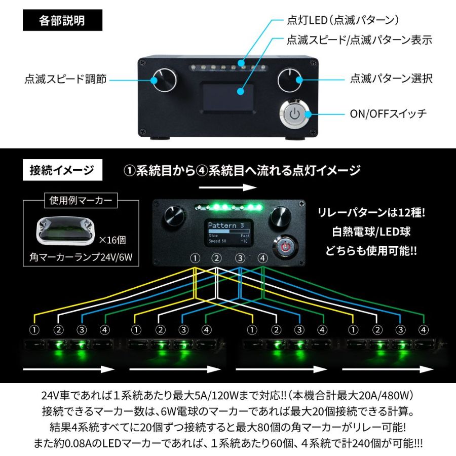 4連マーカーリレー機 雷電 12V/24V共用 ジェットイノウエ 591120
