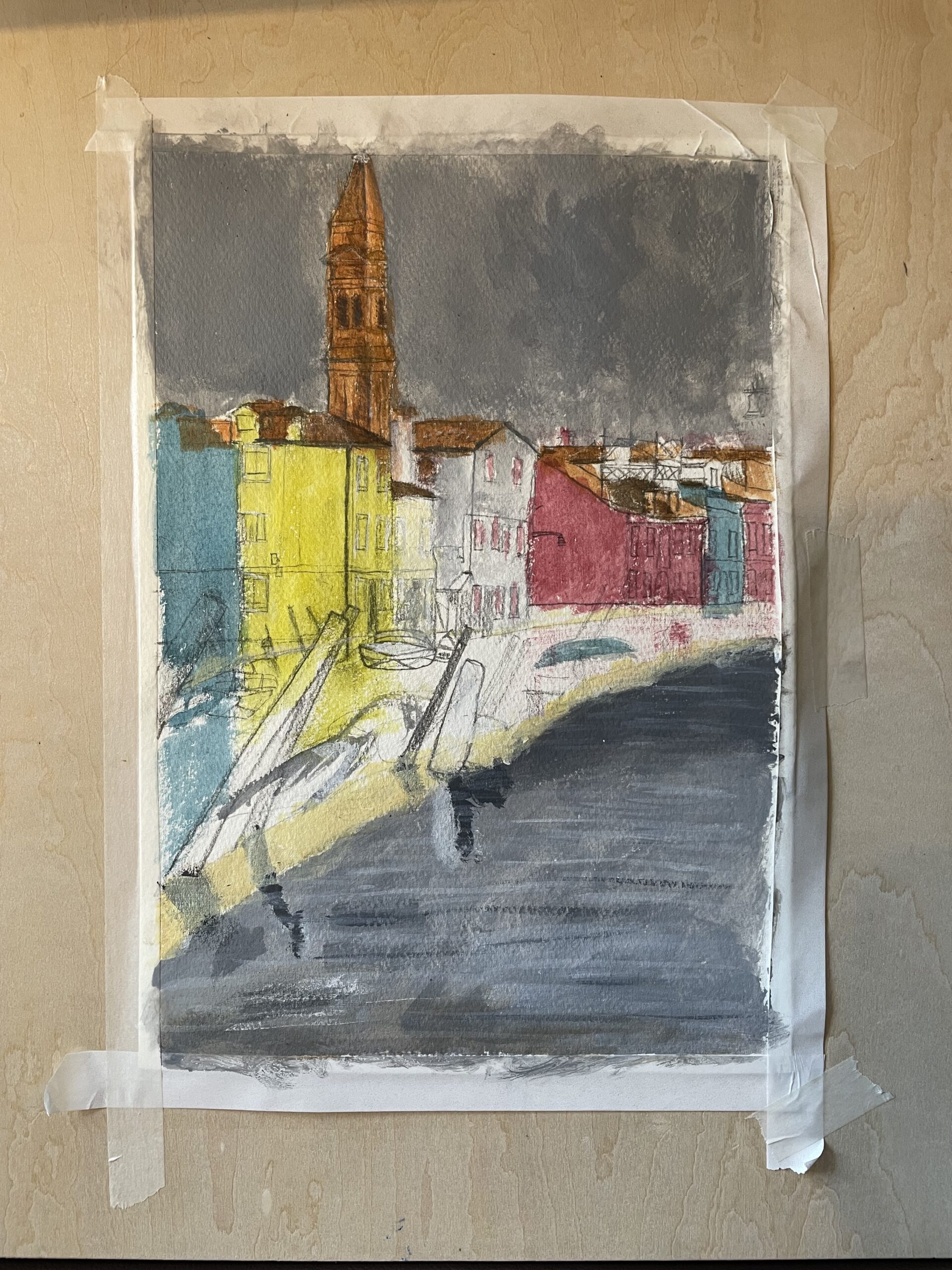 雨の風景画をアクリル絵の具で描く 初心者から絵を描くのが好きな方