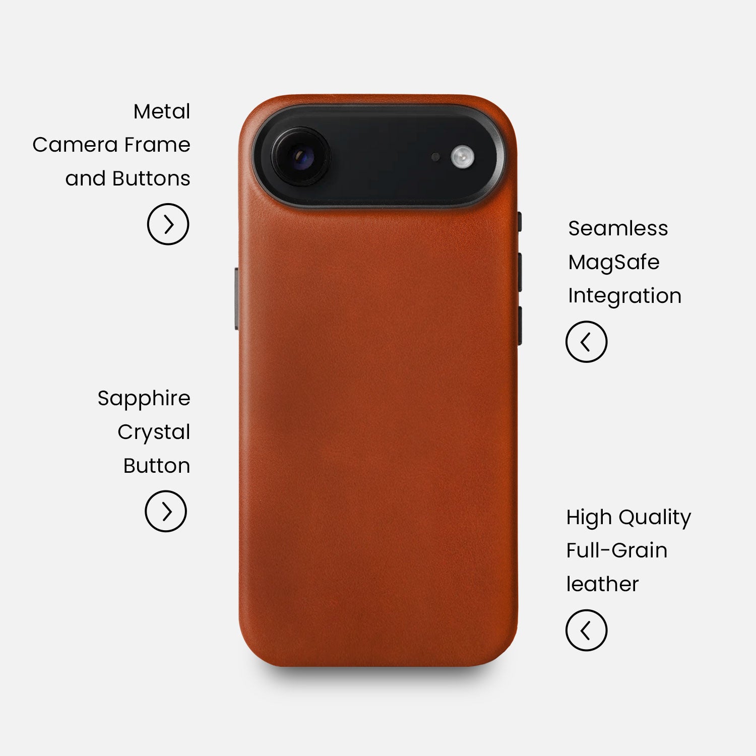 Leather iPhone 17 Air Shell Case Metal, MagSafe - Saddle Brown