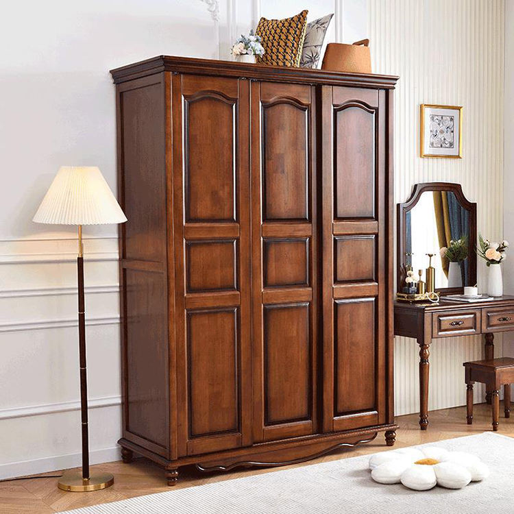 Solid Wood Mahogany 3-Door Wardrobe Cabinet - Modern Storage