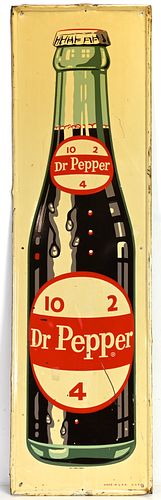 Vintage Dr. Pepper Vertical Bottle Tin Litho Sign sold at auction