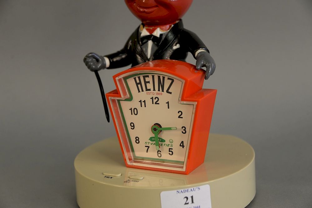 Heinz Tomato man talking alarm clock. ht. 9 1/4 in. sold at
