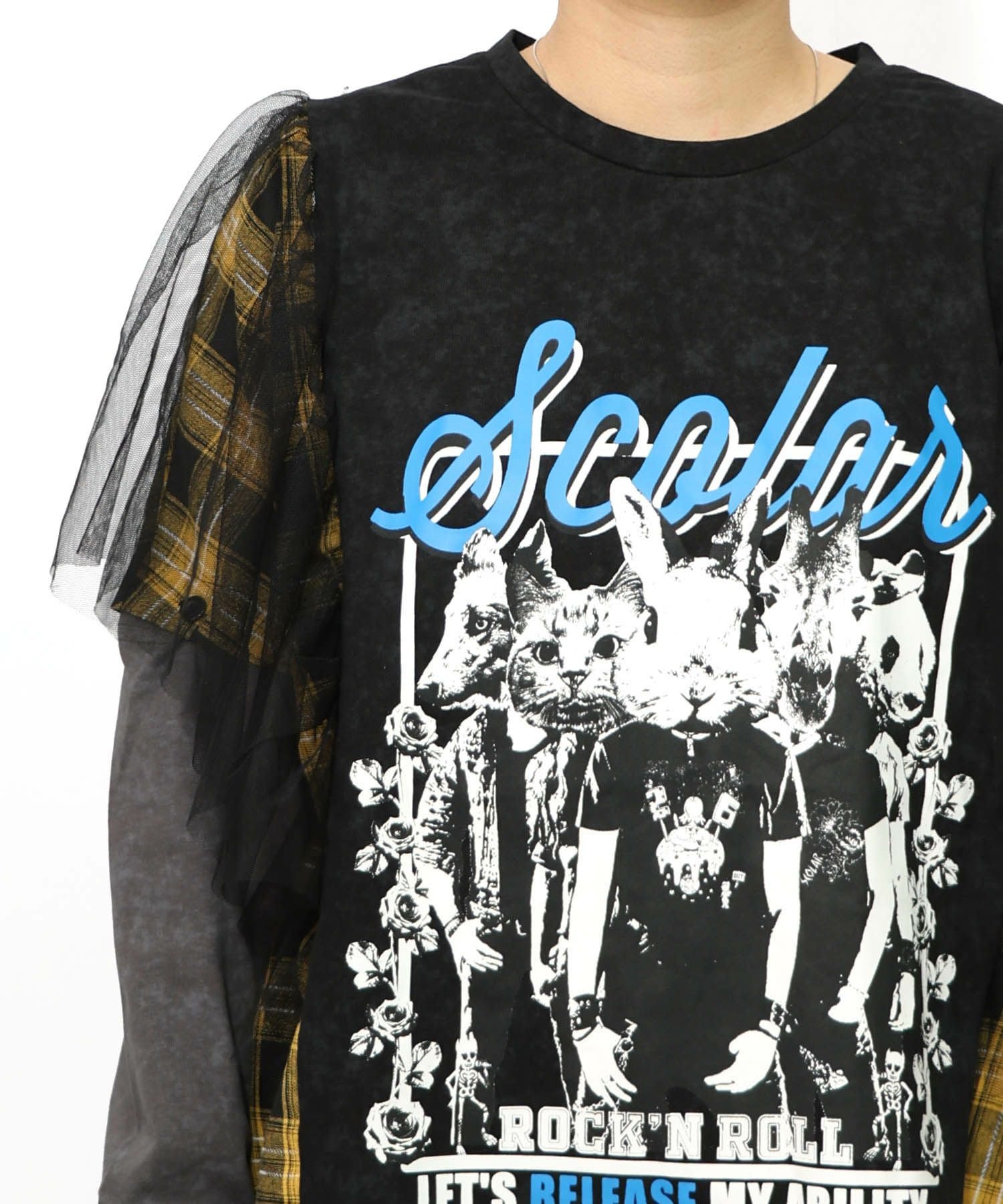 153633：ロックなアニマル柄 異素材切替2WAYロンTの通販-ScoLar