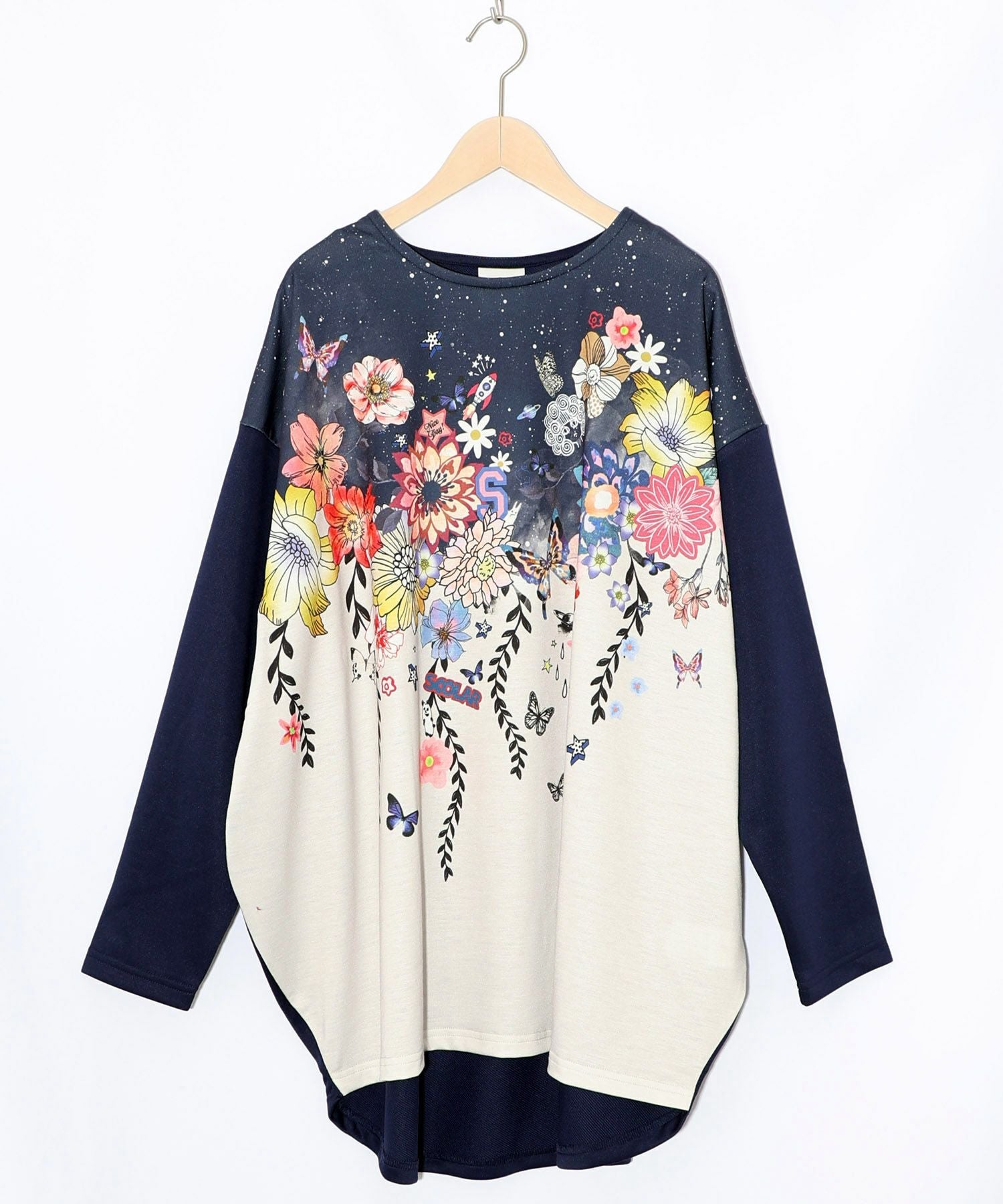 153729：花×夜空柄ミックス裏毛チュニックの通販-ScoLar