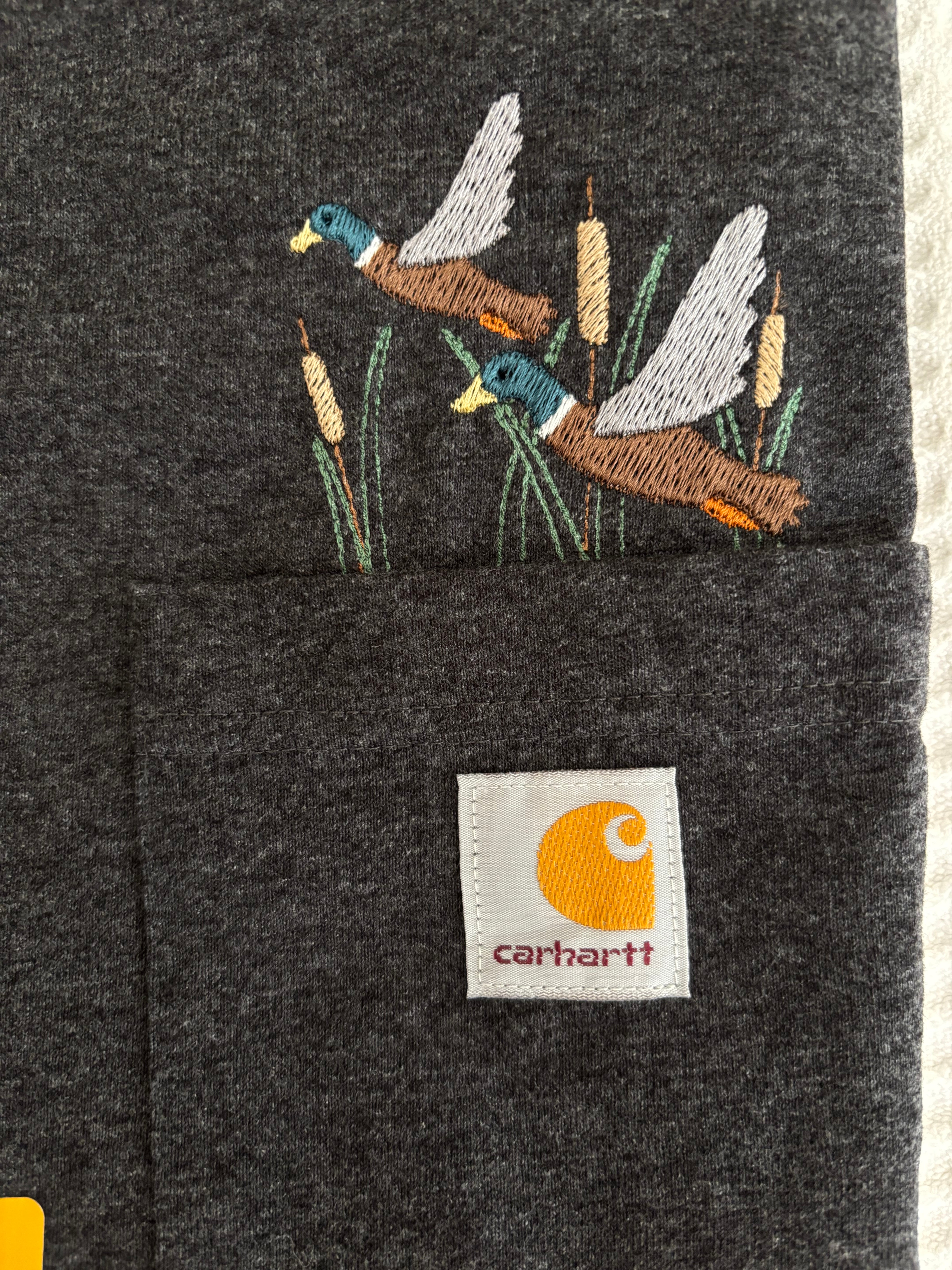 Carhartt Mallard Ducks Embroidered Charcoal Grey Pocket Tee
