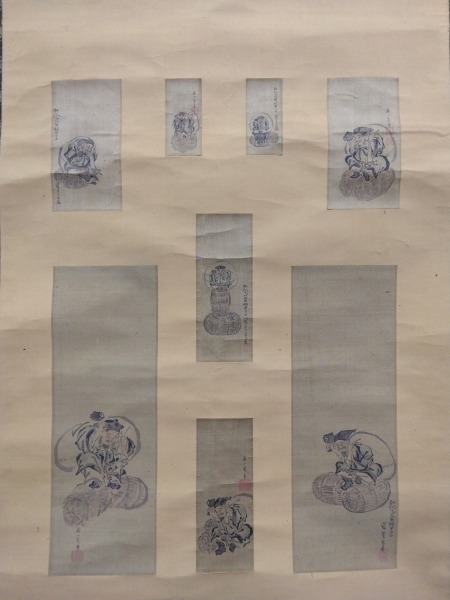 高嵩谷・英一笑【大黒天／10図】貼り混ぜ 絹本 掛軸（江戸・英派