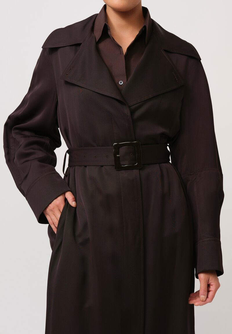 Jil Sander Long Belted Trench Coat in Ganache Brown | Santa Fe Dry
