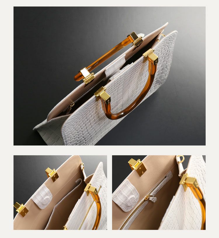 クロコダイル ハンドバッグ 2WAY べっ甲ハンドル バッグ レディース