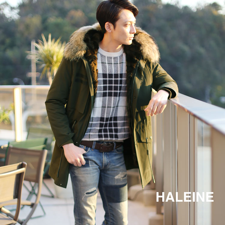 HALEINE モッズコート メンズ ミンク ライナー ラクーン ファー