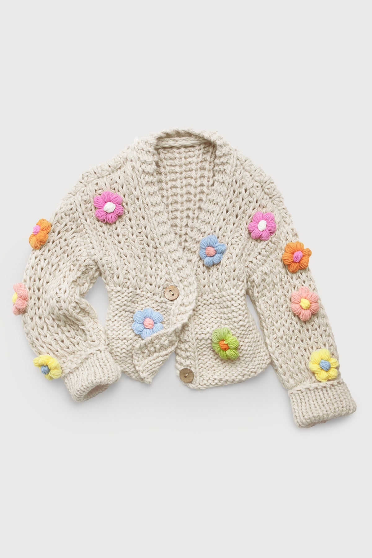 Appliqué Knit Floral Cardigan With Buttons – SAACHI