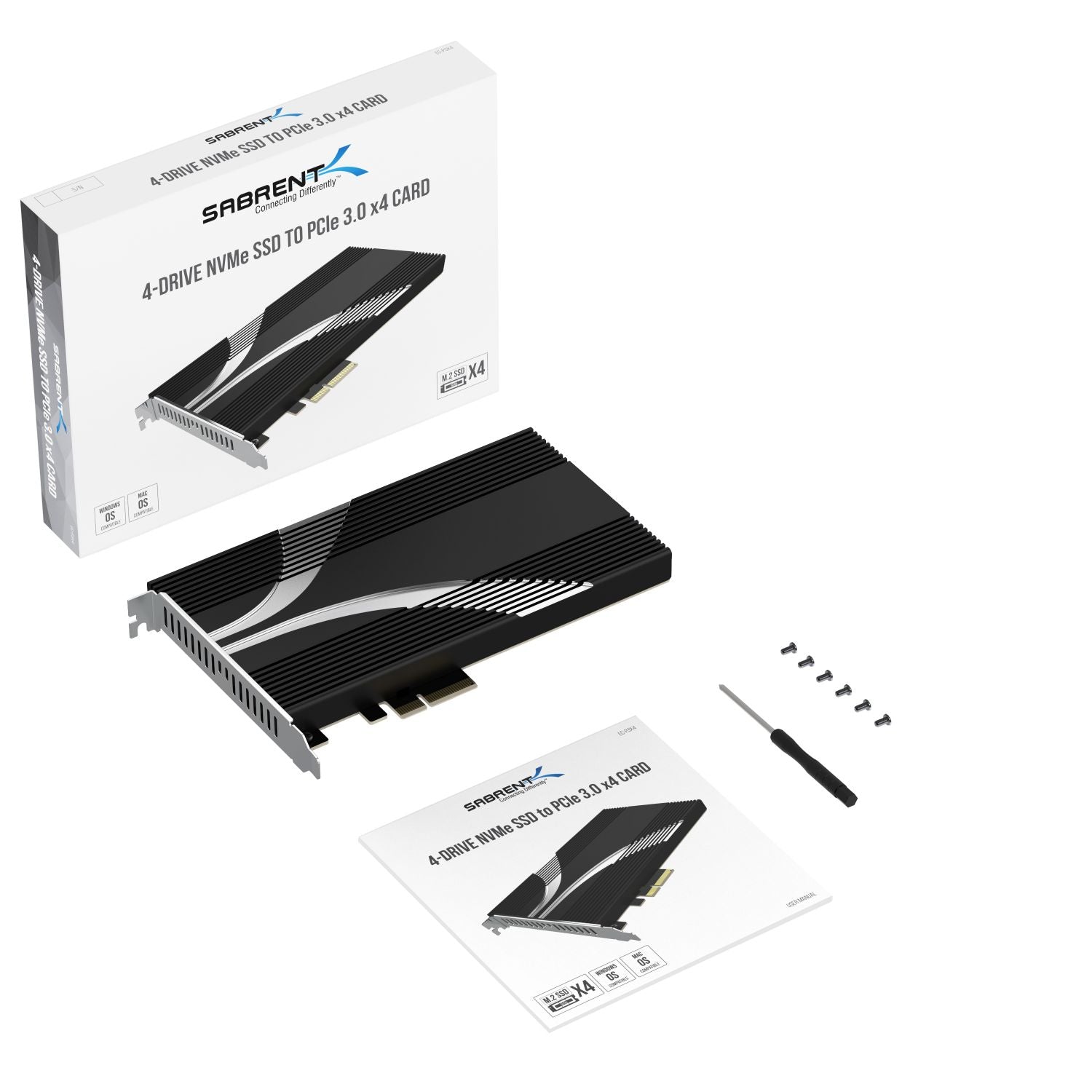 4-Drive M.2 NVMe SSD to PCIe 3.0 x4 Adapter Card - Sabrent