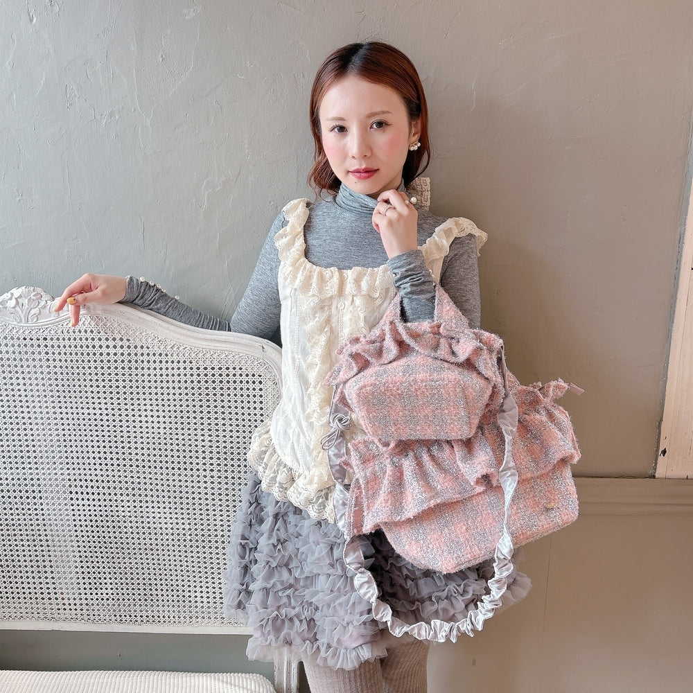 フリルバッグ Tweedy Bebe【ピーチ×シルバー】2サイズ – Saha by elliee