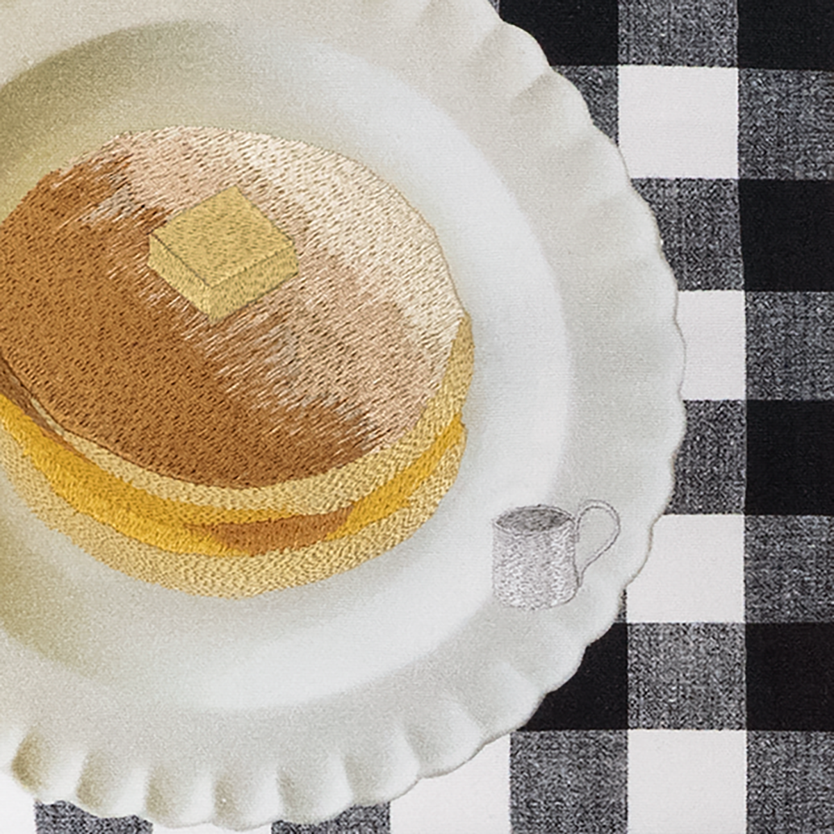 パンケーキ刺繍八寸ひとえ帯（黒ギンガム） | ＃さく研究所