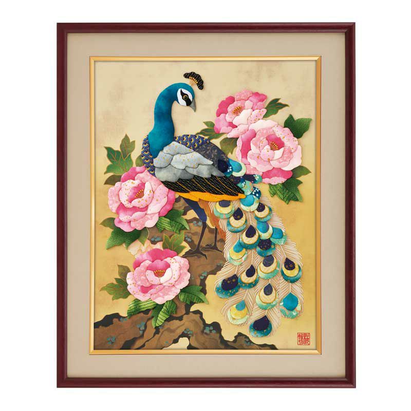 布押絵・孔雀牡丹図｜株式会社さくらほりきり