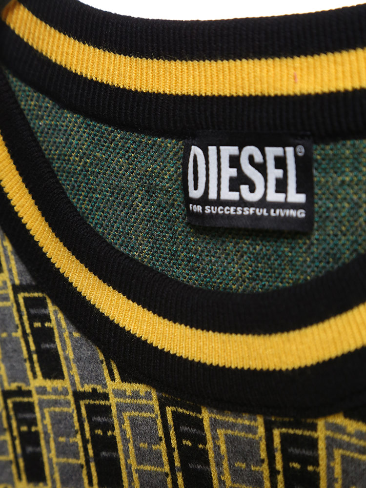 DIESEL ディーゼル メンズ ニット 総柄 プリント ライン クルーネック