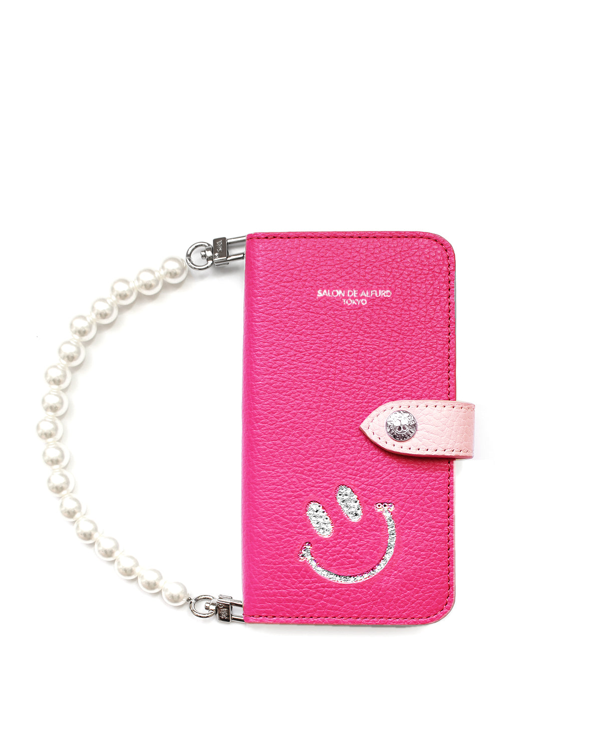 Mサイズ】スマイル 手帳型専用スマホケース Mサイズ パールハンドル付