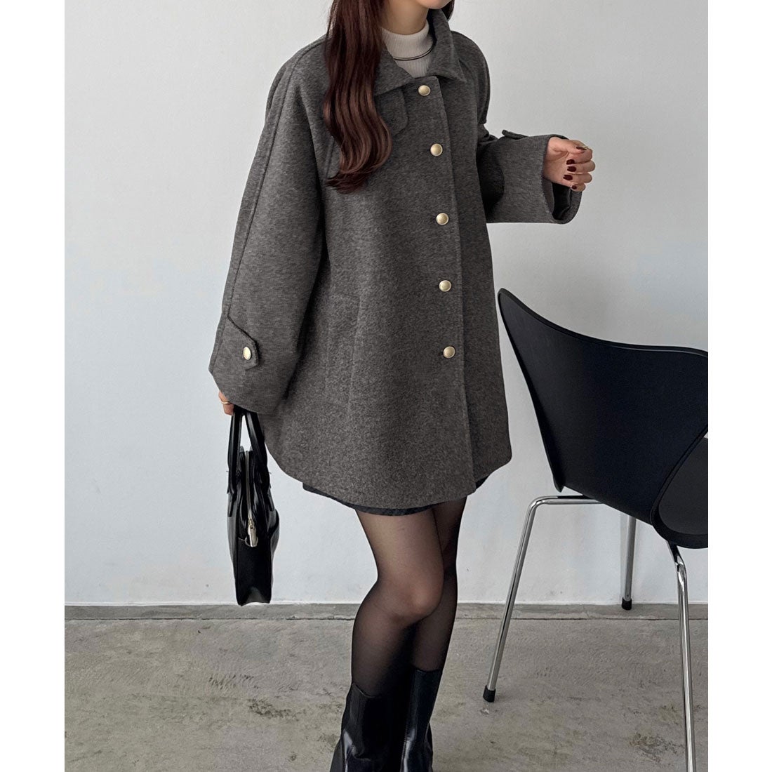 カラウティア callautia callautia ゴールドボタンミドルコート