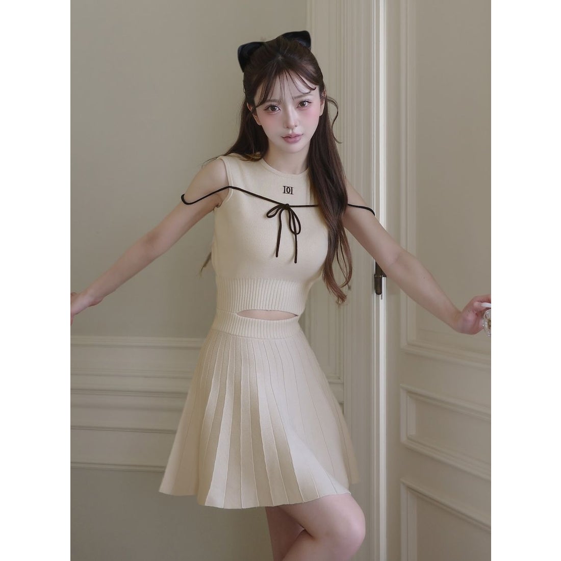 ダーリッチ Darich ウエストオープンストリングニットミニワンピース