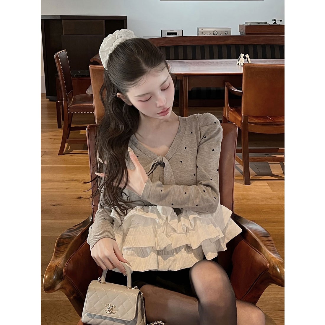 ダーリッチ Darich ボリュームフレアニットチュニック （ブラック