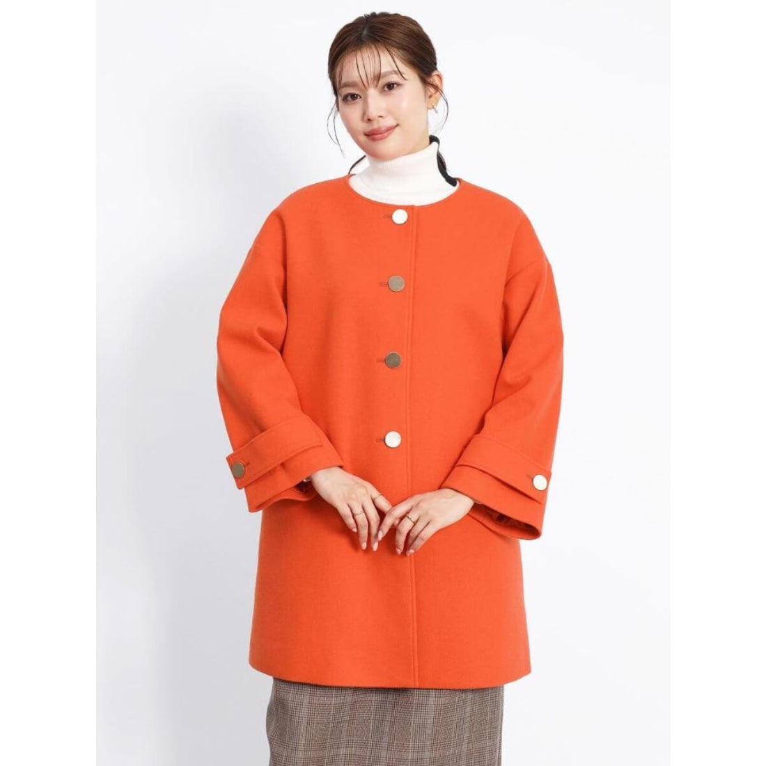 フェンネル FENNEL ゴールドボタンノーカラーコート （オレンジ